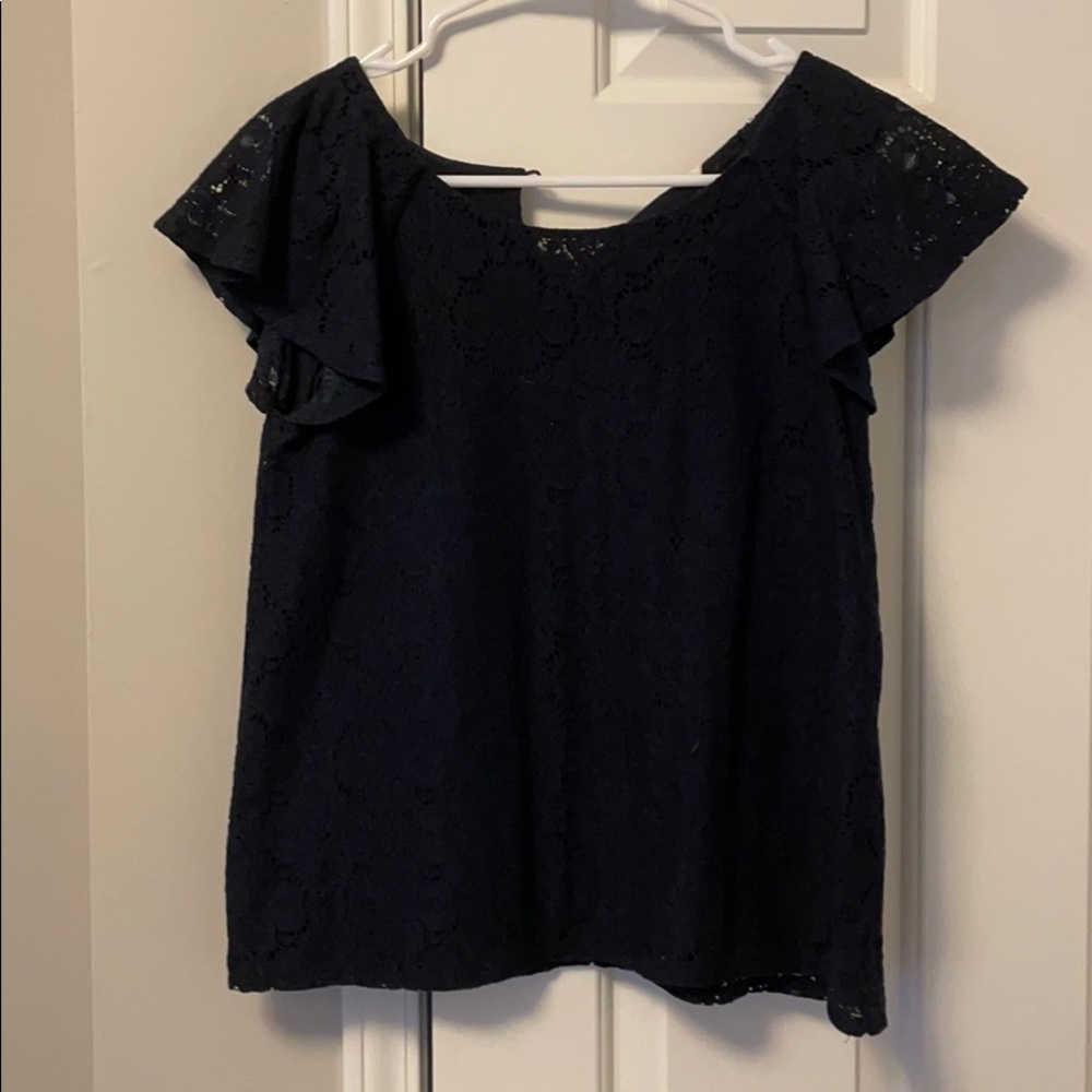 Navy Blue Cap Sleeve Blouse